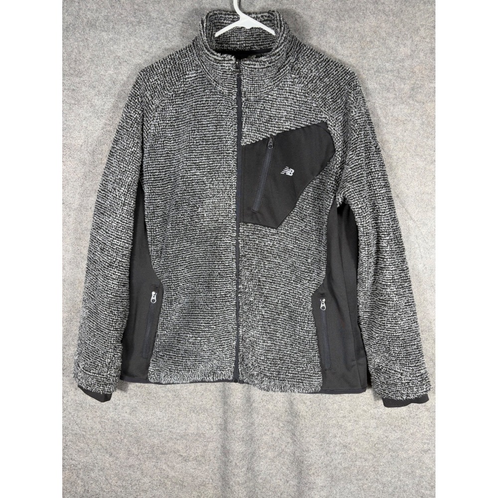 New Balance Womens Fleece Full Zip Jacket Gray Black Textured Size L RN130893